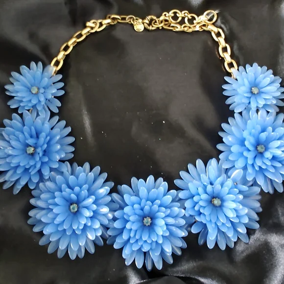 J Crew Blue Lucite Floral Gold Tone Necklace - Picture 1 of 5
